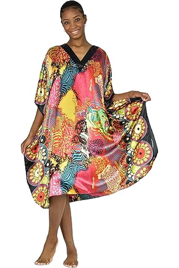 's Women's Short Caftan / Kaftan / Muumuu / Mumu, Sunset Safari Print, style CShort-76C2