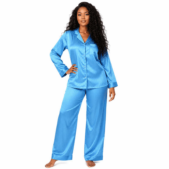 Up2date Fashion Womens Silk Satin Pajamas Set Long Sleeve with Pants Button Down Sleepwear 2 Piece Lounge Set Pj Set