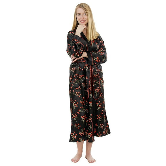 Up2date Fashion's Women's Vintage Rose Print Long Robe with Pockets