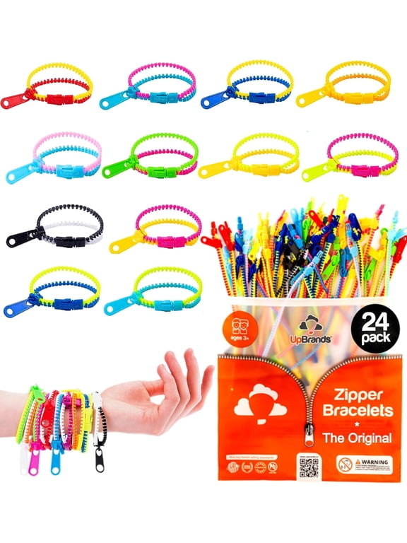 24 Easter Egg Fillers Fidget Toys Zipper Bracelets Party Favors for Kids, Halloween Handouts