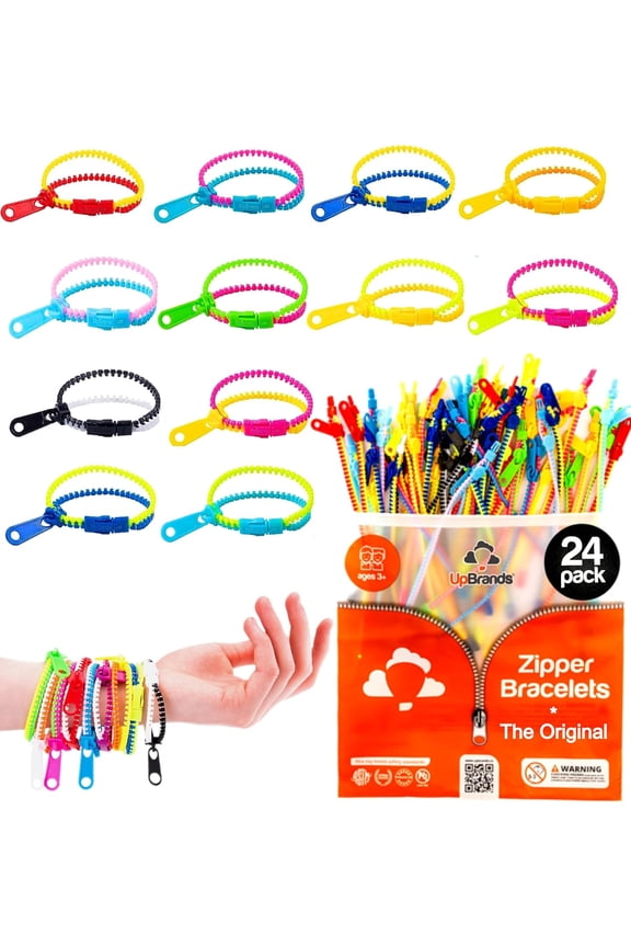 24 Easter Egg Fillers Fidget Toys Zipper Bracelets Party Favors for Kids, Halloween Handouts