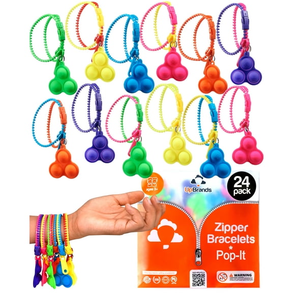 UpBrands 24 Upgraded Pop-it Zipper Bracelets For Kids, ADHD Fidget Toys, Simple Dimple Fidget Bracelets For Kids, Anxiety Relief Fidget Toys, Kit For Halloween Trinkets, Goody Bags Hunt Fillers