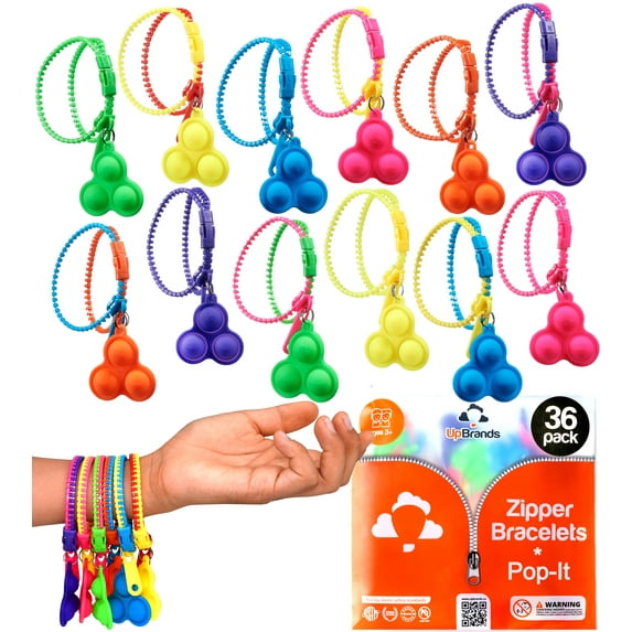 UpBrands 36 Bubbles Party Favors For Kids, Upgraded Pop-it Zipper Bracelets, Simple Dimple Fidget Bracelets, Fidget Toys For Kids, Stress Relief Fidget Toys, Kit For Goodie Bag & Easter Eggs Stuffers