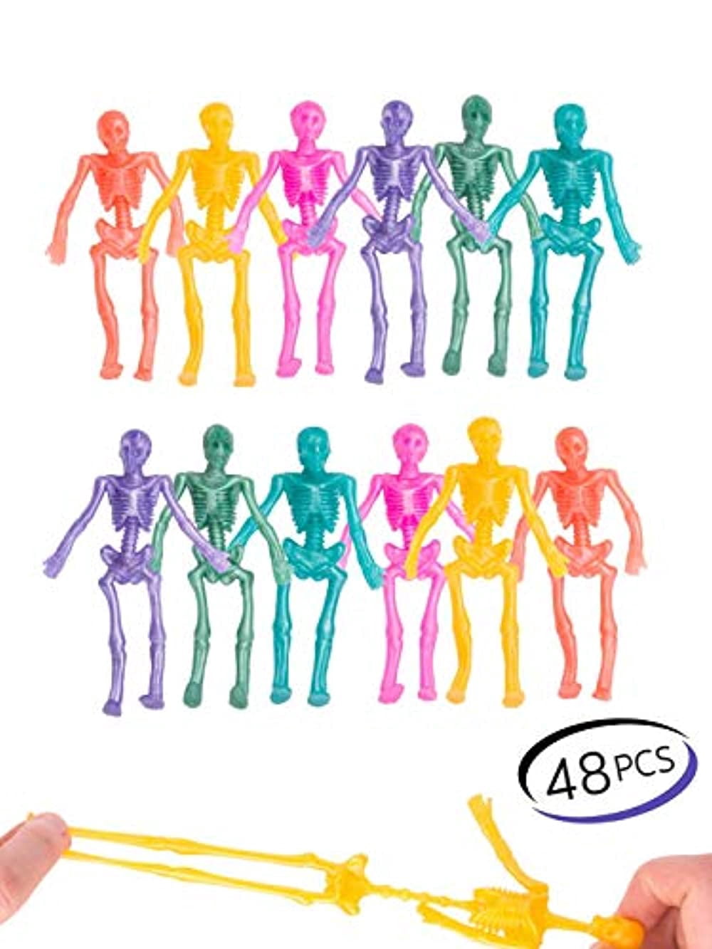 UpBrands 48 Stretchy Toys, Party Favors for Kids Halloween Skeletons, 12 Colors Bulk Set, Kit for Easter Egg Basket Stuffers, Goodie Bags, Pinata Filler, Small Toys Classroom Prizes