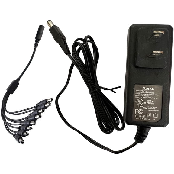 8 to 1 Power Cable Splitter + 12V AC/DC Adapter for L-orex ACC-U81 Q-See SWANN CCTV Camera DVR SRDVR8 SWDVK8 DVR8 1000 DVR8-1400 DVR8-1425 1450 1500 BX1202500 ACCPWR12V500 Power Supply