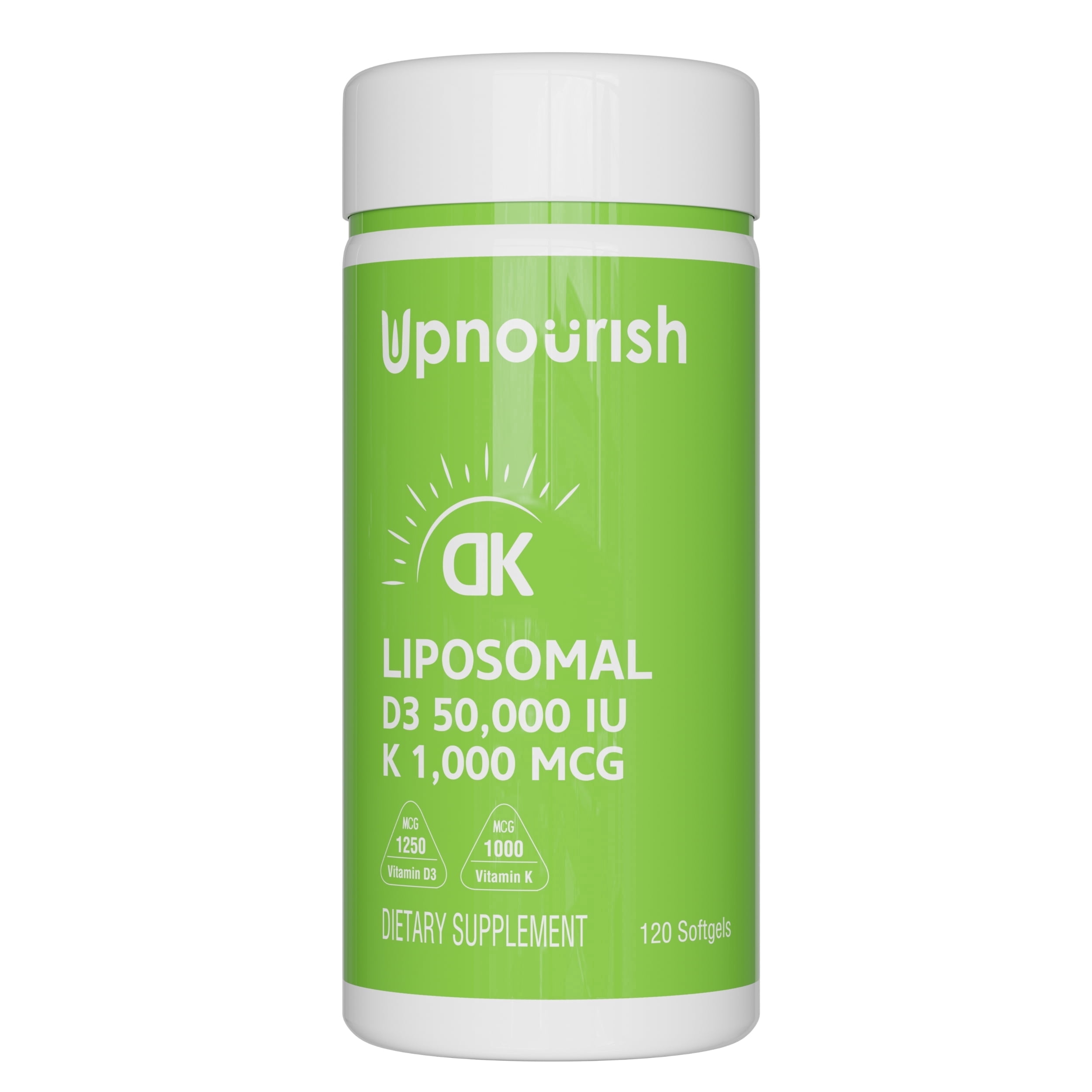 UpNourish Liposomal Vitamin D3 50000 IU (Vitamina D3 de 50000) with 1000 mcg Vitamin K, High Dose Vitamin D3 K2 Once Weekly Supplement, Vitamin D 50000 IU with K1, K2 MK-4 and MK-7, 120 Mini Softgels
