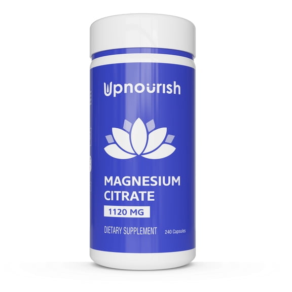 UpNourish Pure Magnesium Citrate (Citrato de Magnesio) 1120mg, 240 Capsules - High Absorption Magnesium Supplement for Women & Men - Natural Calm Magnesium for Constipation, Relax, Cramp Defense