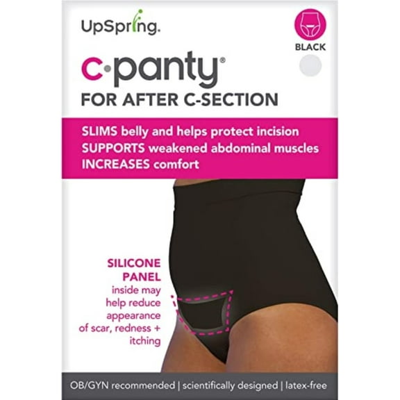 Upspring C-Panty Post C-Section Recovery Support with Silicone Panel | High Waist | Postpartum Underwear to Support, Slim, and Smooth After C-Section- Black (L/XL)