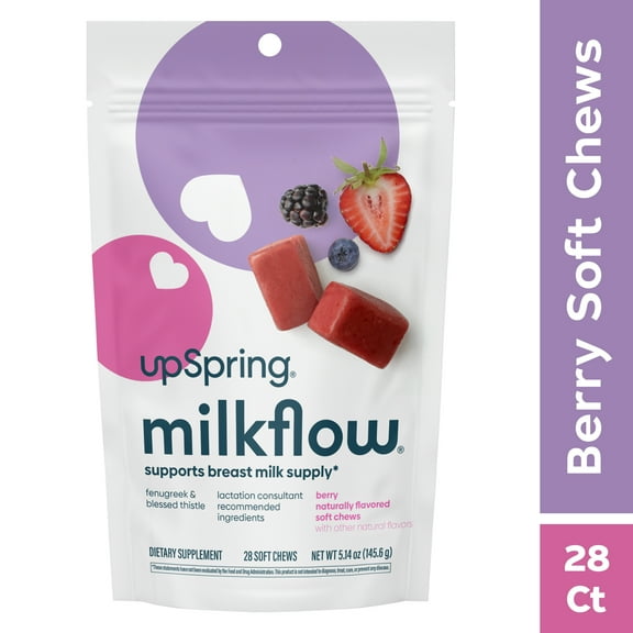 UpSpring MilkFlow Soft Chews, Support for Breast Milk Supply, Berry Flavor, 28 Count