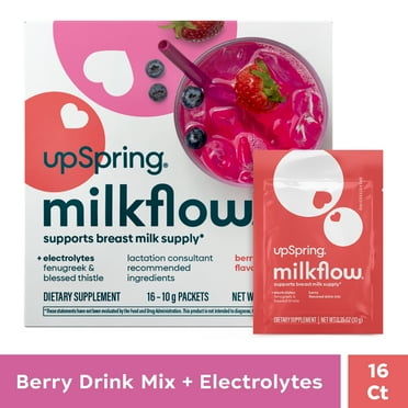 UpSpring Milkflow Fenugreek & Blessed Thistle Breastfeeding Drink Mix with Electrolytes, Berry, 16 Count