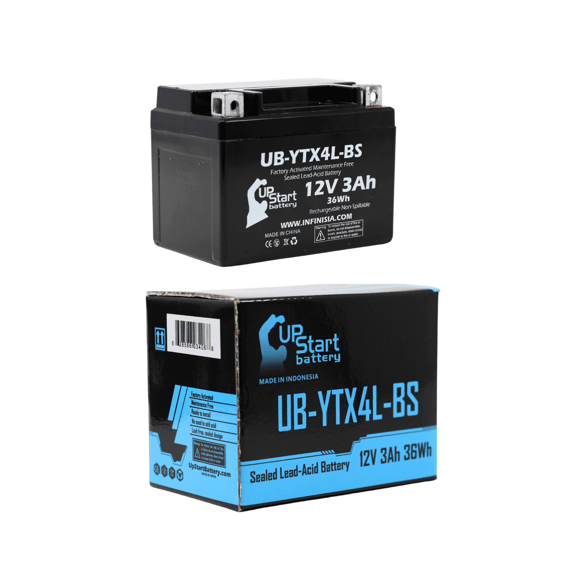 UpStart Battery Replacement 1992 Suzuki DR350S 350CC Factory Activated, Maintenance Free, Motorcycle Battery - 12V, 3Ah, UB-YTX4L-BS