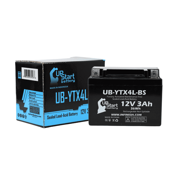 UpStart Battery Replacement 1996 Suzuki DR350S 350CC Factory Activated, Maintenance Free, Motorcycle Battery - 12V, 3Ah, UB-YTX4L-BS
