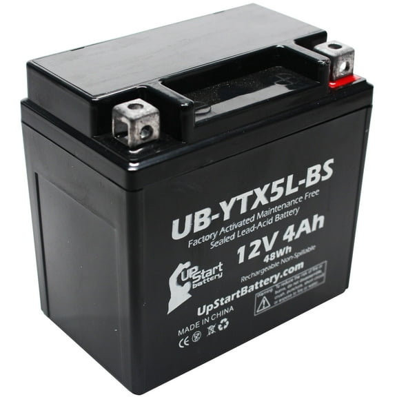 UpStart Battery Replacement 2000 E-Ton Beamer 50, Beamer III 50CC Factory Activated, Maintenance Free, Scooter Battery - 12V, 4Ah, UB-YTX5L-BS