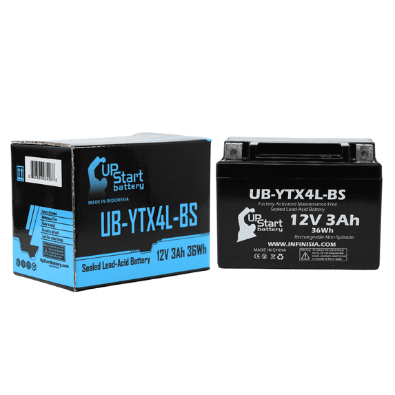 UpStart Battery Replacement 2003 Bombardier (Can-Am) DS90, DS90F, Quest 90CC Factory Activated, Maintenance Free, ATV Battery - 12V, 3Ah, UB-YTX4L-BS