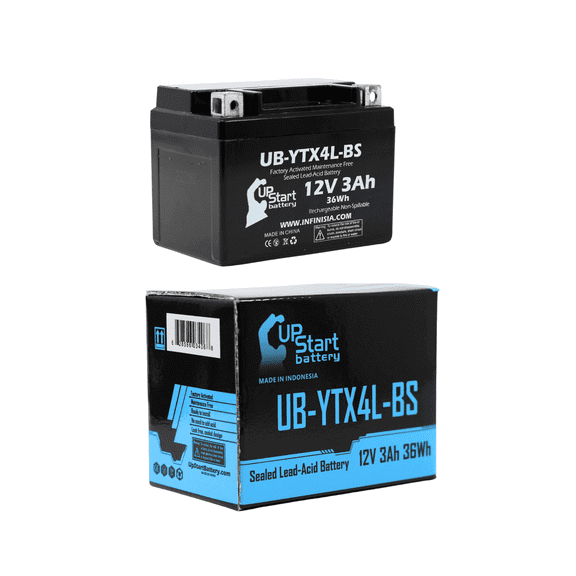 UpStart Battery Replacement 2004 Bombardier (Can-Am) DS50, Quest 50CC Factory Activated, Maintenance Free, ATV Battery - 12V 3Ah, UB-YTX4L-BS