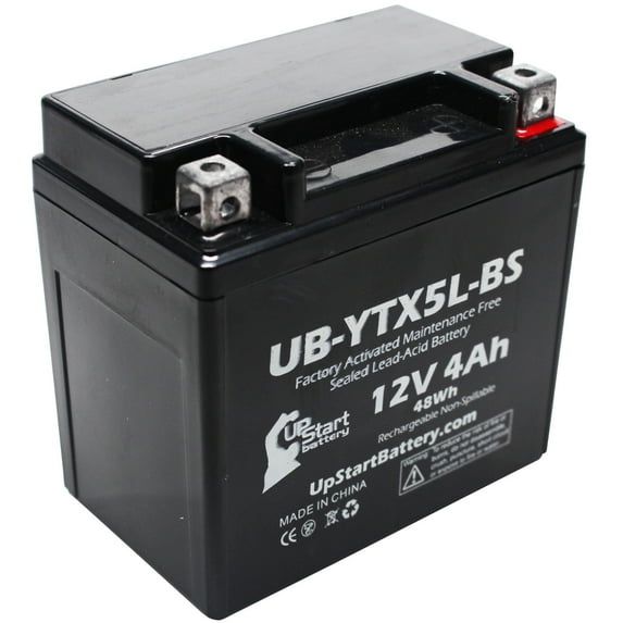 UpStart Battery Replacement 2011 Polaris Predator, Sportsman, Outlaw 90CC Factory Activated, Maintenance Free, ATV Battery - 12V 4Ah, UB-YTX5L-BS