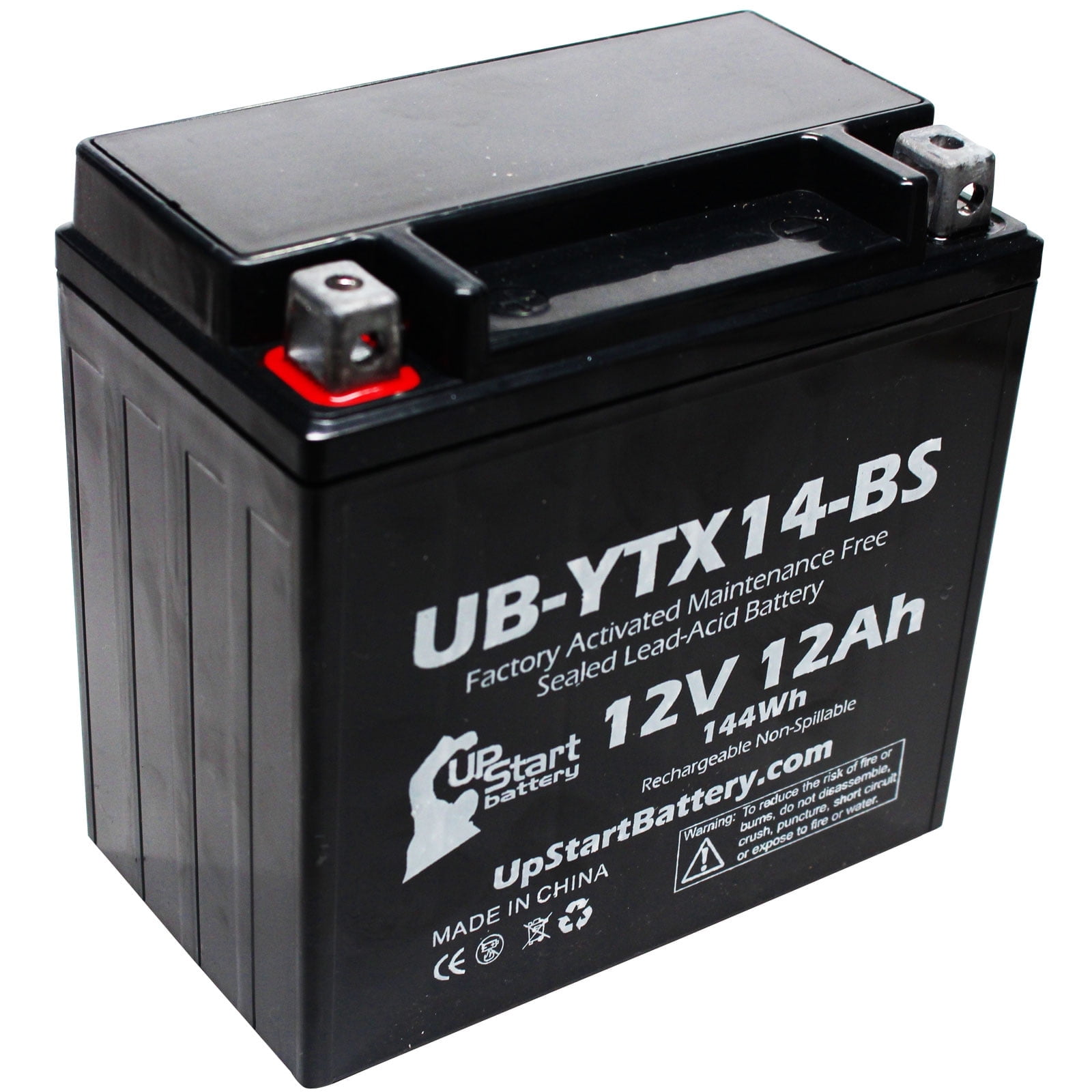 UpStart Battery Sealed Lead Acid 12 Volt Group Number 14, 200 CCA Top Post for Yamaha, 2006-2011
