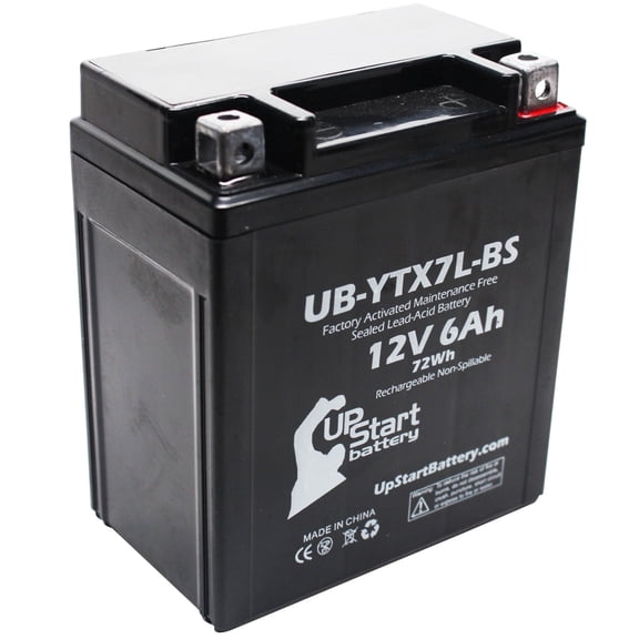 Replacement 2007 Kawasaki EX250 Ninja 250CC Factory Activated, Maintenance Free, Motorcycle Battery - 12V, 6Ah, UB-YTX7L-BS