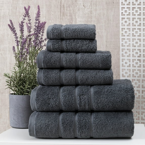UpThrone Bath Towel Set of 6 - Cotton Hotel Bathroom Towels, Dark Grey