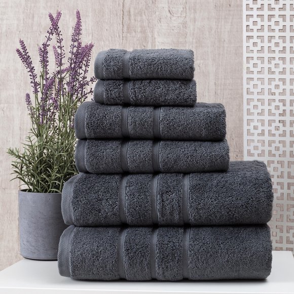 UpThrone Bath Towel Set of 6 - Cotton Hotel Bathroom Towels, Dark Grey