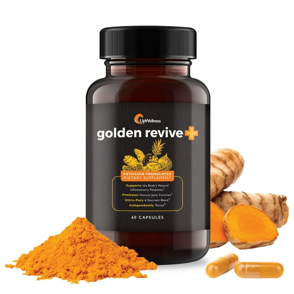 UpWellness Golden Revive + Joint Support Supplement Featuring Turmeric with Black Pepper, Quercetin, and Magnesium - 6 Active Ingredients for Joint Care - 60 Capsules