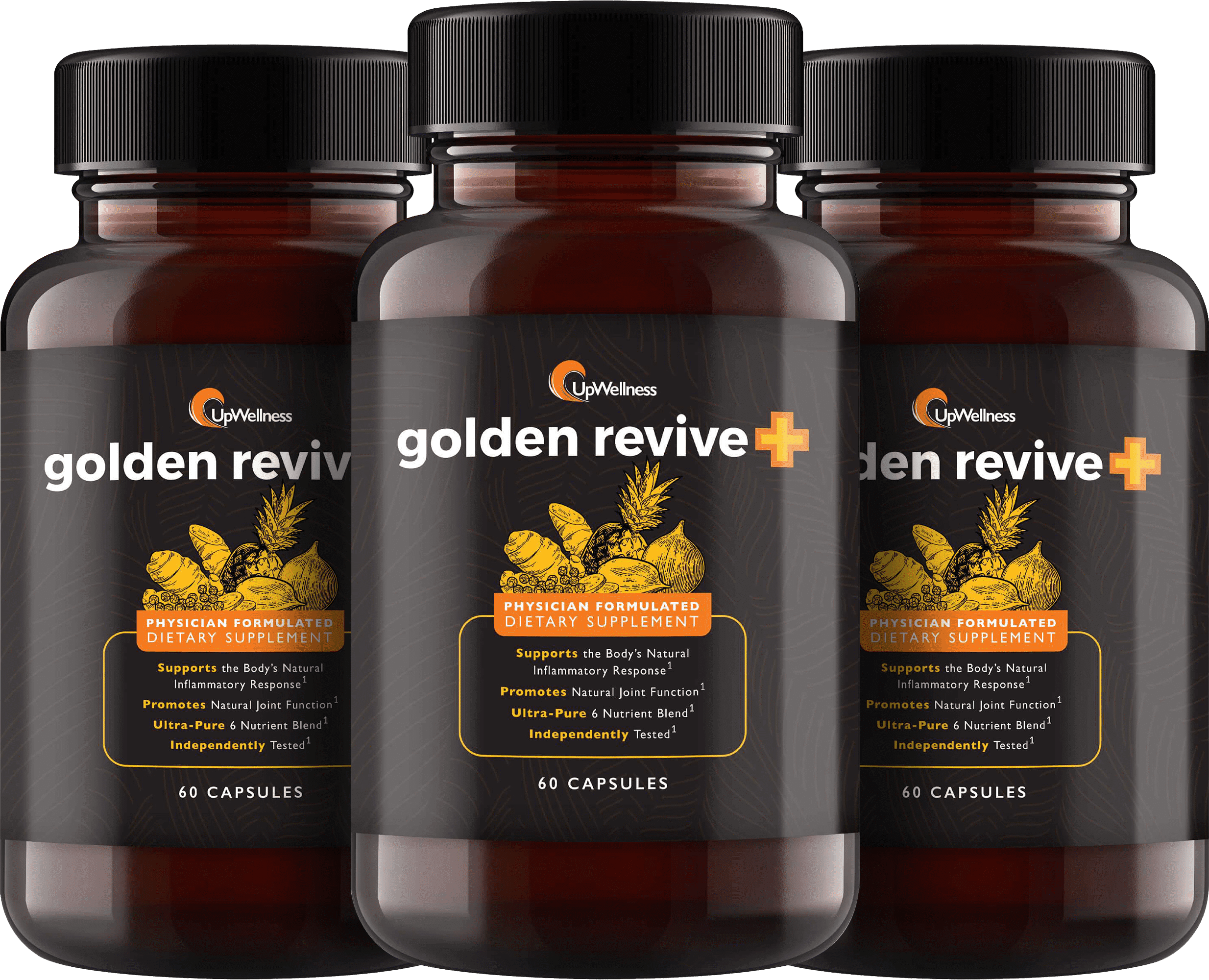 UpWellness Golden Revive + Joint Support Supplement Featuring Turmeric with Black Pepper, Quercetin, and Magnesium - 6 Active Ingredients - 60 Capsules, 3 Pack