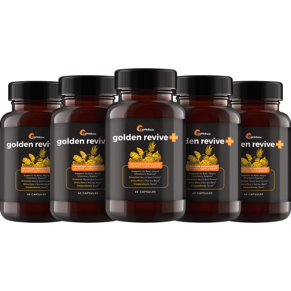 UpWellness Golden Revive + Joint Support Supplement Featuring Turmeric with Black Pepper, Quercetin, and Magnesium - 6 Active Ingredients - 60 Capsules, 5 Pack