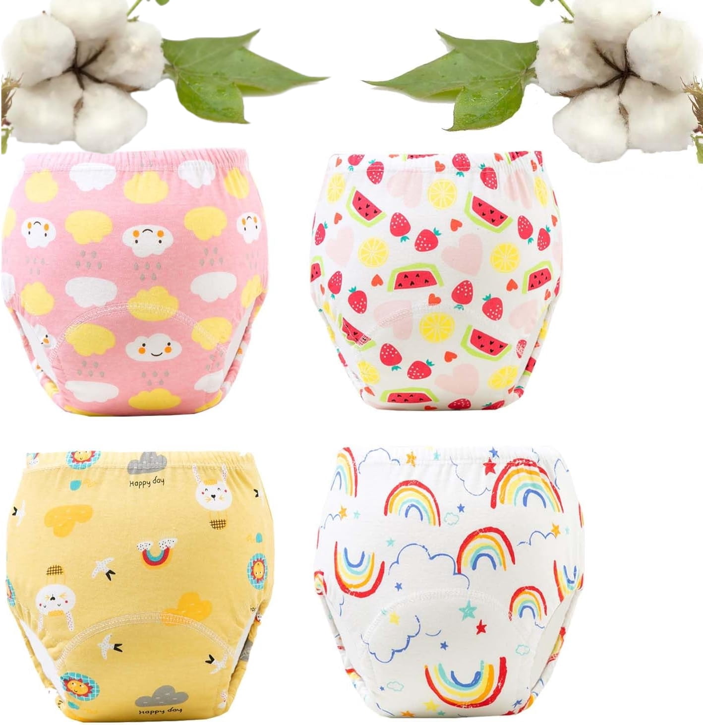 Upairy Training Pants for Boys and Girls, Up Airy Potty Training Underwear, 100% Cotton Washable Underwear (4PCS-B,Small)