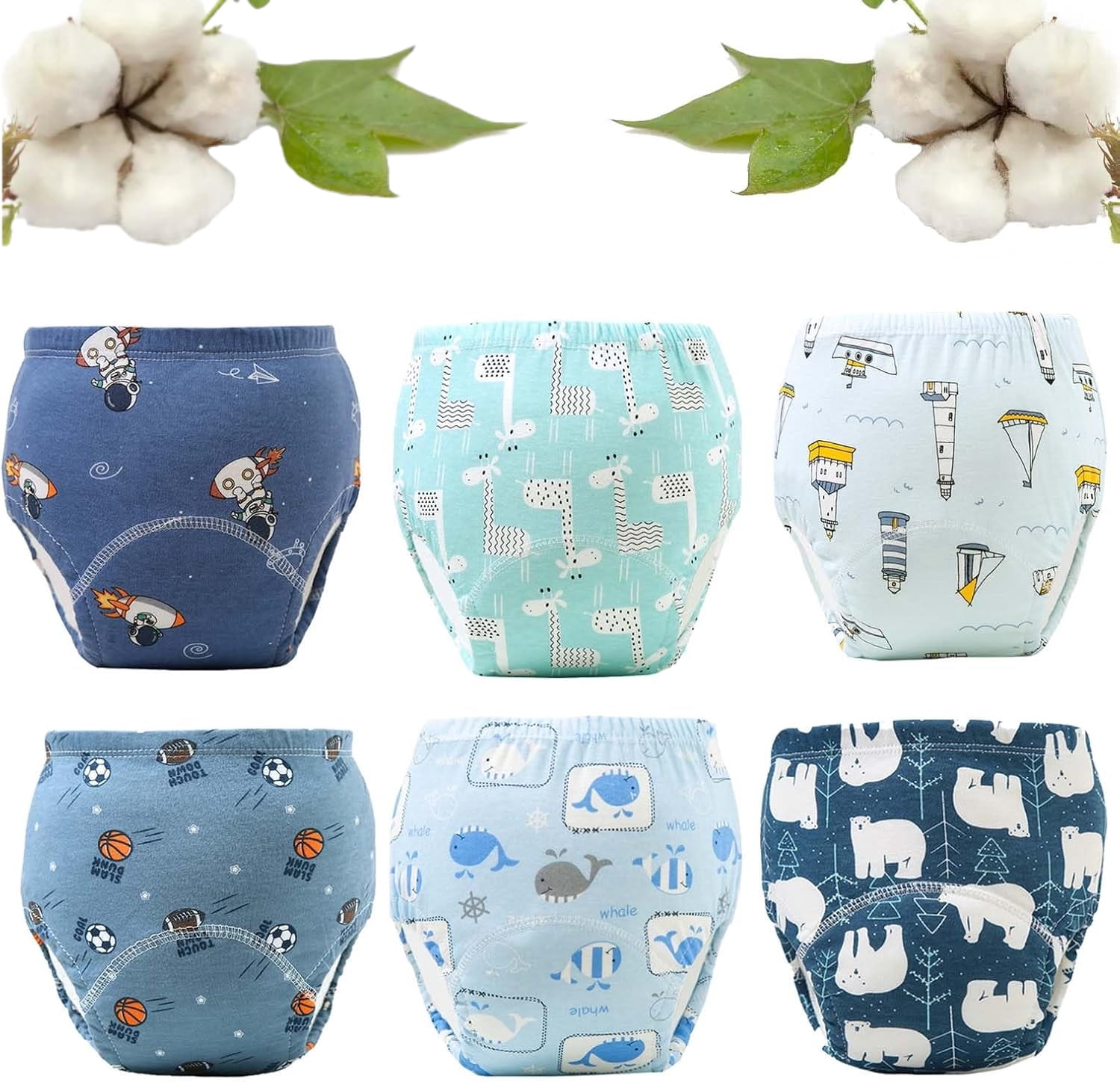 Upairy Training Pants for Boys and Girls, Up Airy Potty Training Underwear, 100% Cotton Washable Underwear (6PCS-C,Large)