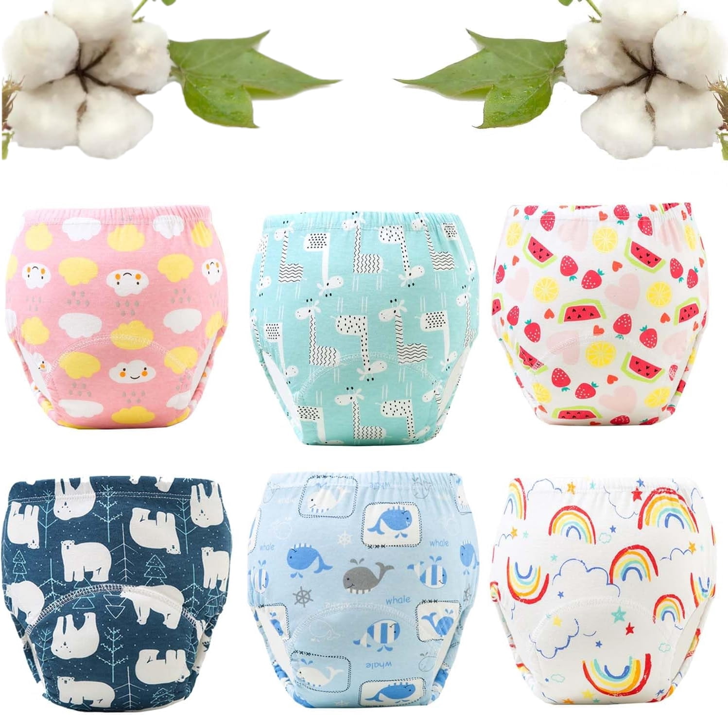 Upairy Training Pants for Boys and Girls, Up Airy Potty Training Underwear, 100% Cotton Washable Underwear (6PCS-D,Large)