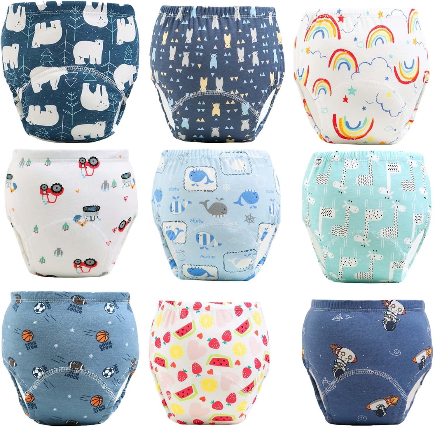 Upairy Training Pants for Boys and Girls, Up Airy Potty Training Underwear, 100% Cotton Washable Underwear (9PCS-B,Large)