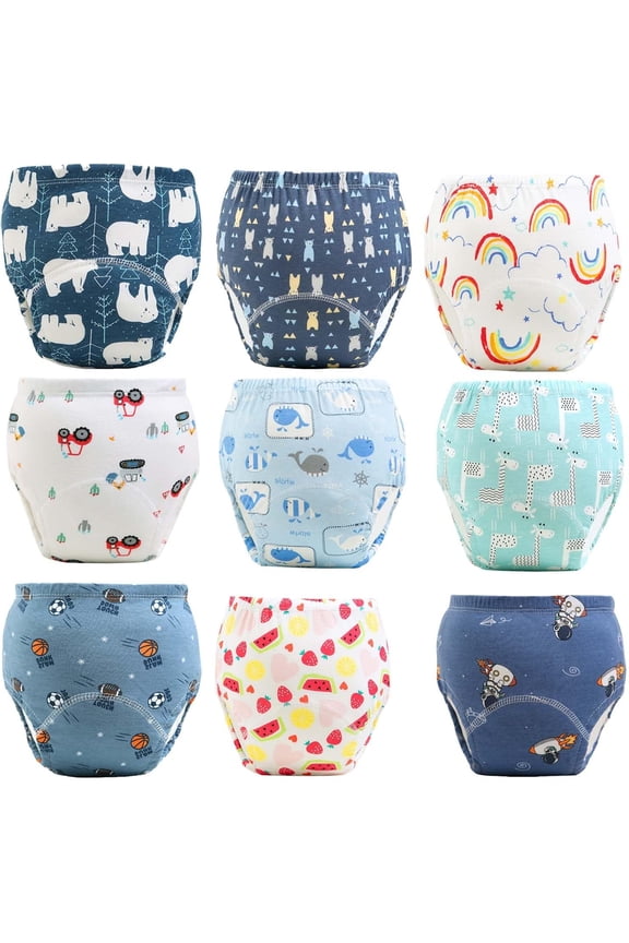 Upairy Training Pants for Boys and Girls, Up Airy Potty Training Underwear, 100% Cotton Washable Underwear (9PCS-B,Large)