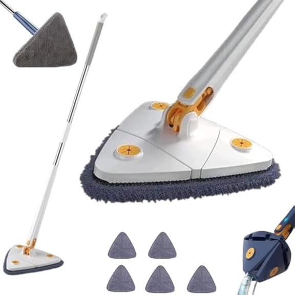 Upattend Mop, 360 Rotatable Adjustable Cleaning Mops, Ceiling Cleaner Wall Cleaning Dust with Extendable Long Handle, Automatic Wringing Spin Floor, Triangle Swab for Walls and Floor (White)