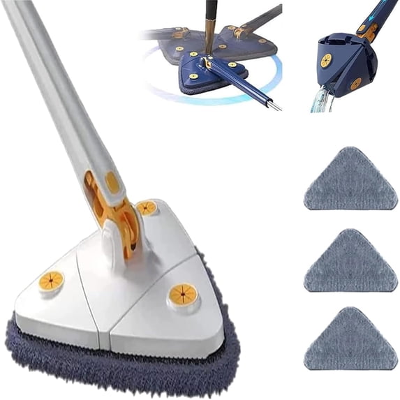 Upattend Mop, Upattend Triangle Mop, 360° Rotatable Adjustable Cleaning Mops, Wall Cleaning Dust with Long Handle, Ceiling Cleaner with Long Handle, for Cleaning Walls and Ceilings (White)