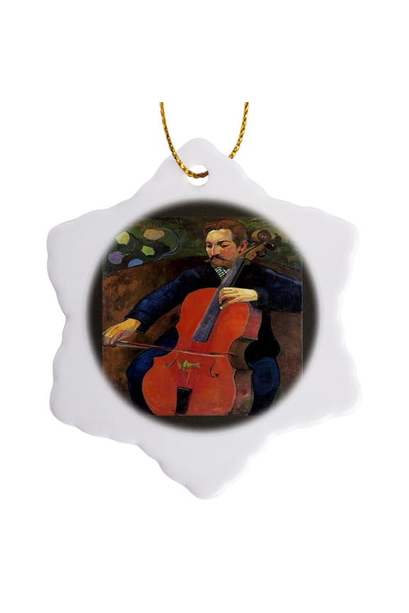 Upaupa Schneklud By Paul Gauguin, Man Playing A Cello, 3 inch Snowflake Porcelain Ornament