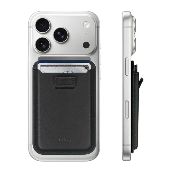 Upcommon Enclave Wallet Slim with Pull-tab for iPhone 17/16/15/14/13/12, MagSafe Compatible, Magnetic Card Holder, Microfiber Leather (Pull-tab, Black, 3 Card Hold)