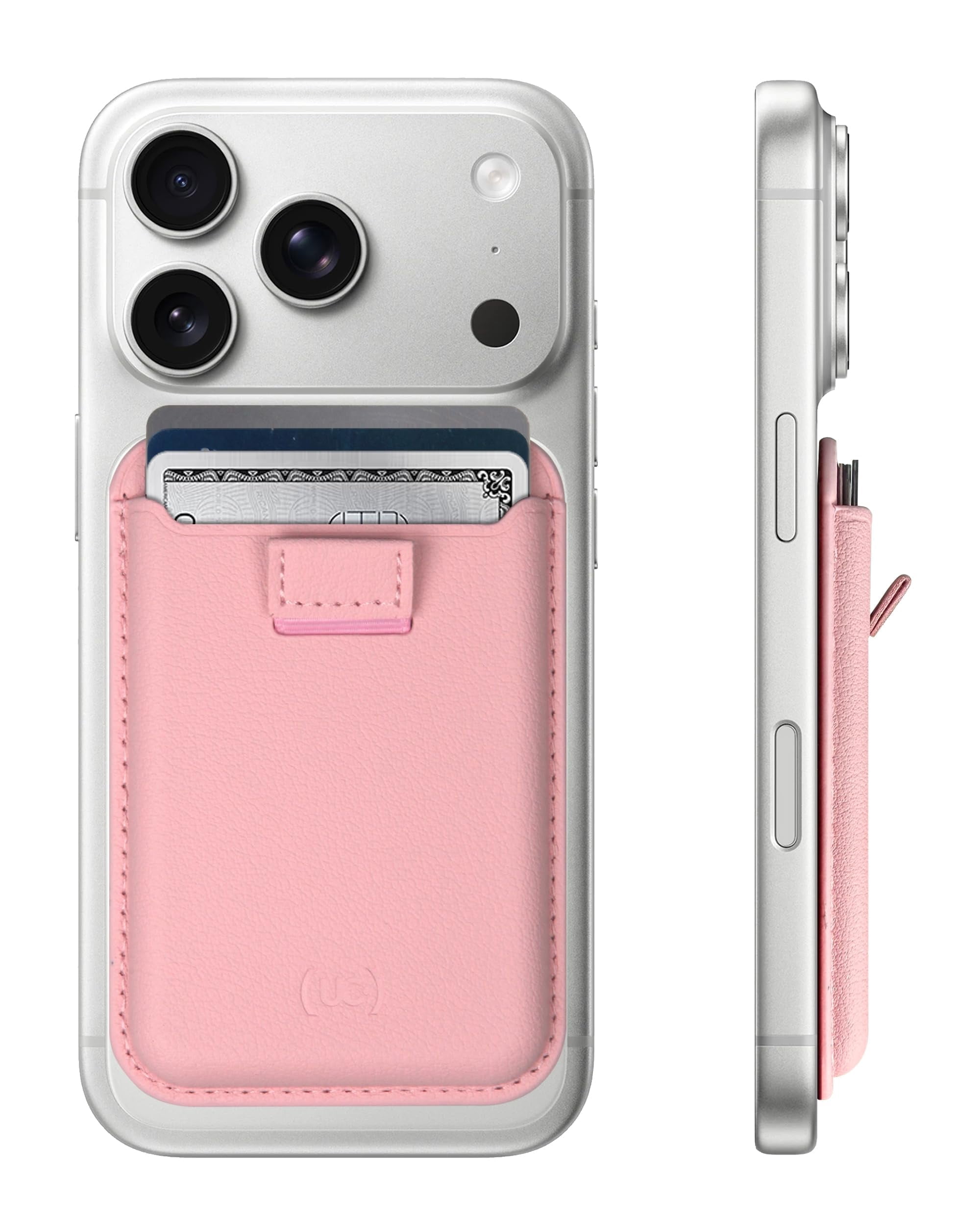 Upcommon Enclave Wallet Slim with Pull-tab for iPhone 17/16/15/14/13/12, MagSafe Compatible, Magnetic Card Holder, Microfiber Leather (Pull-tab, Pink, 3 Card Hold)