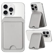 Upcommon Enclave Wallet Stand for iPhone 17/16/15/14/13/12 Series, Compatible with MagSafe, Magnetic 5 Card Holder, Adjustable Stand, RFID Blocking, Microfiber Leather Gray