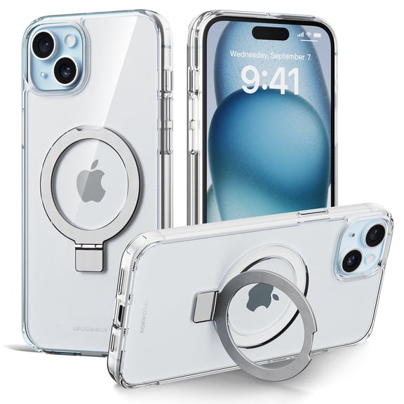Upcommon Flex Stand Magnetic Case for iPhone 15 Plus, Built-in Kickstand, MagSafe Compatible, Anti Yellowing, Slim Protective Cover – Clear