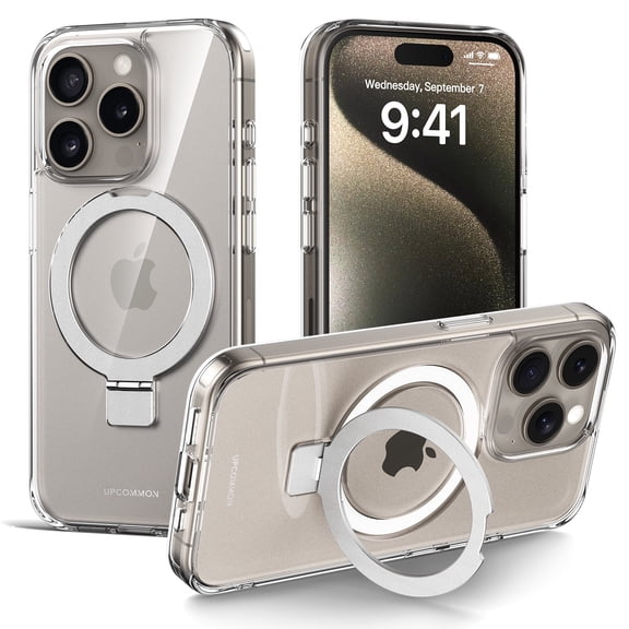 Upcommon Flex Stand Magnetic Case for iPhone 15 Pro, Built-in Kickstand, MagSafe Compatible, Anti Yellowing, Slim Protective Cover – Clear