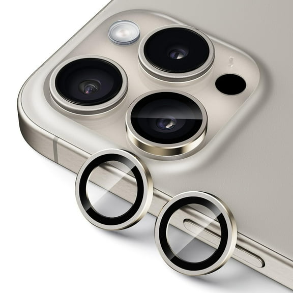 Upcommon UARMOR Camera Lens Protector for iPhone 15 Pro & 15 Pro Max 9H Tempered Glass & Aluminum Ring, HD Clear, Easy Installation Kit, Case Friendly, Anti Scratch, Shatterproof [ Natural Titanium ]