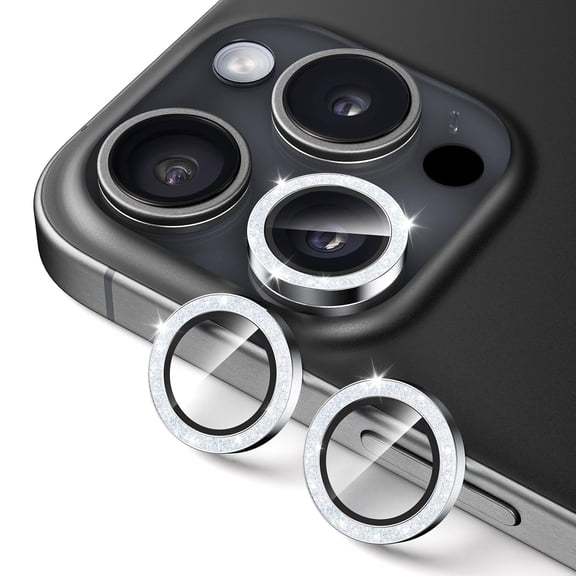Upcommon UARMOR Camera Lens Protector for iPhone 15 Pro & 15 Pro Max 9H Tempered Glass & Aluminum Ring, HD Clear, Easy Installation Kit, Case Friendly, Anti Scratch, Shatterproof [ Glitter ]