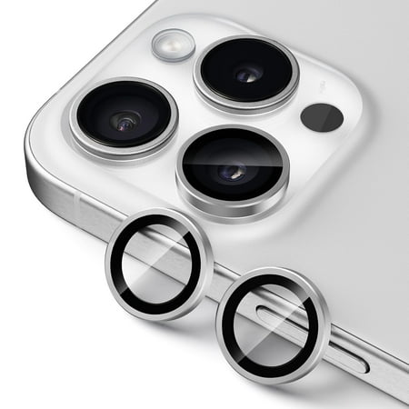 Upcommon UARMOR Camera Lens Protector for iPhone 15 Pro & 15 Pro Max 9H Tempered Glass & Aluminum Ring, HD Clear, Easy Installation Kit, Case Friendly, Anti Scratch, Shatterproof [ White Titanium ]