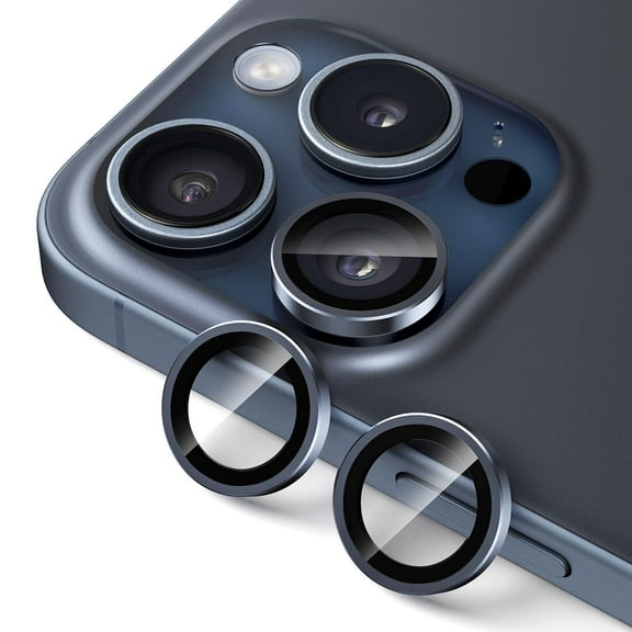 Upcommon UARMOR Camera Lens Protector for iPhone 15 Pro & 15 Pro Max 9H Tempered Glass & Aluminum Ring, HD Clear, Easy Installation Kit, Case Friendly, Anti Scratch, Shatterproof [ Blue Titanium ]