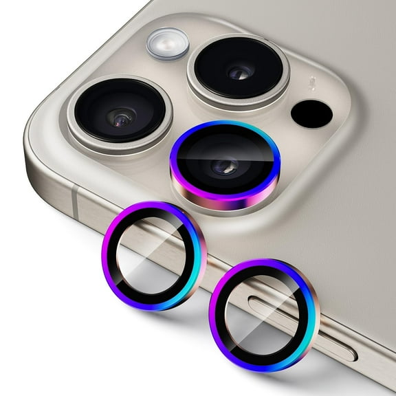 Upcommon UARMOR Camera Lens Protector for iPhone 15 Pro & 15 Pro Max 9H Tempered Glass & Slim Aluminum Ring, Ultra HD Clear, Easy Installation Kit, Anti Scratch, Shatterproof [ Rainbow ]