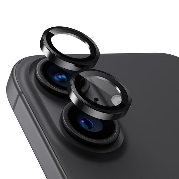 Upcommon UARMOR Camera Lens Protector for [iPhone 17, 16 & 16 Plus] 9H Tempered Glass & Aluminum Cover, HD Clear, Easy Installation Kit, Case Friendly, Anti Scratch, Shatterproof [ Black ]
