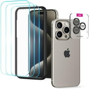 Upcommon UARMOR Glass 3 Pack Clear Screen Protector & 1 Pack Camera Lens Protector for [ iPhone 15 Pro ] 9H Tempered Glass with Easy Installation Kits (3+1 Pack)