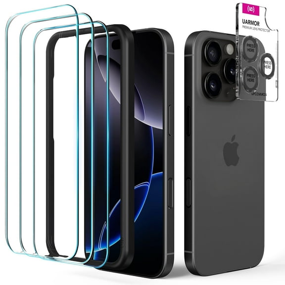 Upcommon UARMOR Glass 3 Pack Screen Protector & 1 Pack Camera Lens Protector for iPhone 16 Pro Max (6.9 Inch) 9H Tempered Glass with Easy Installation Kits (Clear)