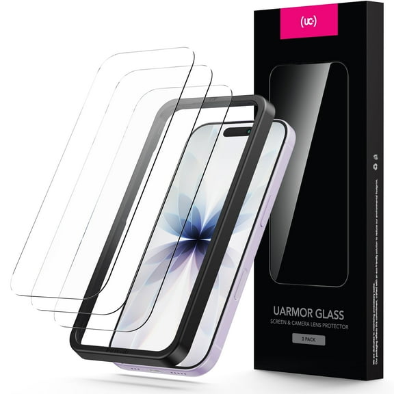 Upcommon UARMOR Glass 3 Pack Screen Protector for iPhone 17, 9H Tempered Glass with Easy Installation Kits, Shatterproof, Case-Friendly Fit (HD Clear)
