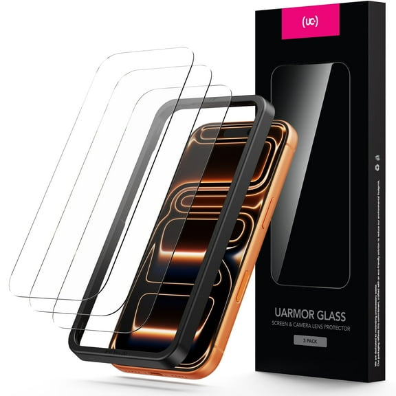 Upcommon UARMOR Glass 3 Pack Screen Protector for iPhone 17 Pro Max, 9H Tempered Glass with Easy Installation Kits, Shatterproof, Case-Friendly Fit (HD Clear)